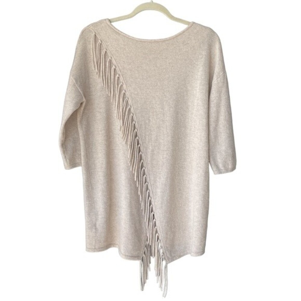 Kinross Cashmere Fringe Back Pullover Dune Size M
